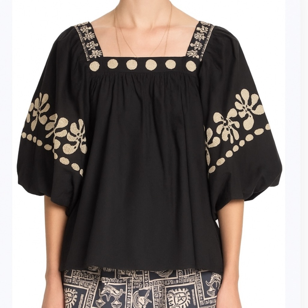 Corey Lynn Calter | Winnie Top Black with Ecru Embroidery Sz S NWT
